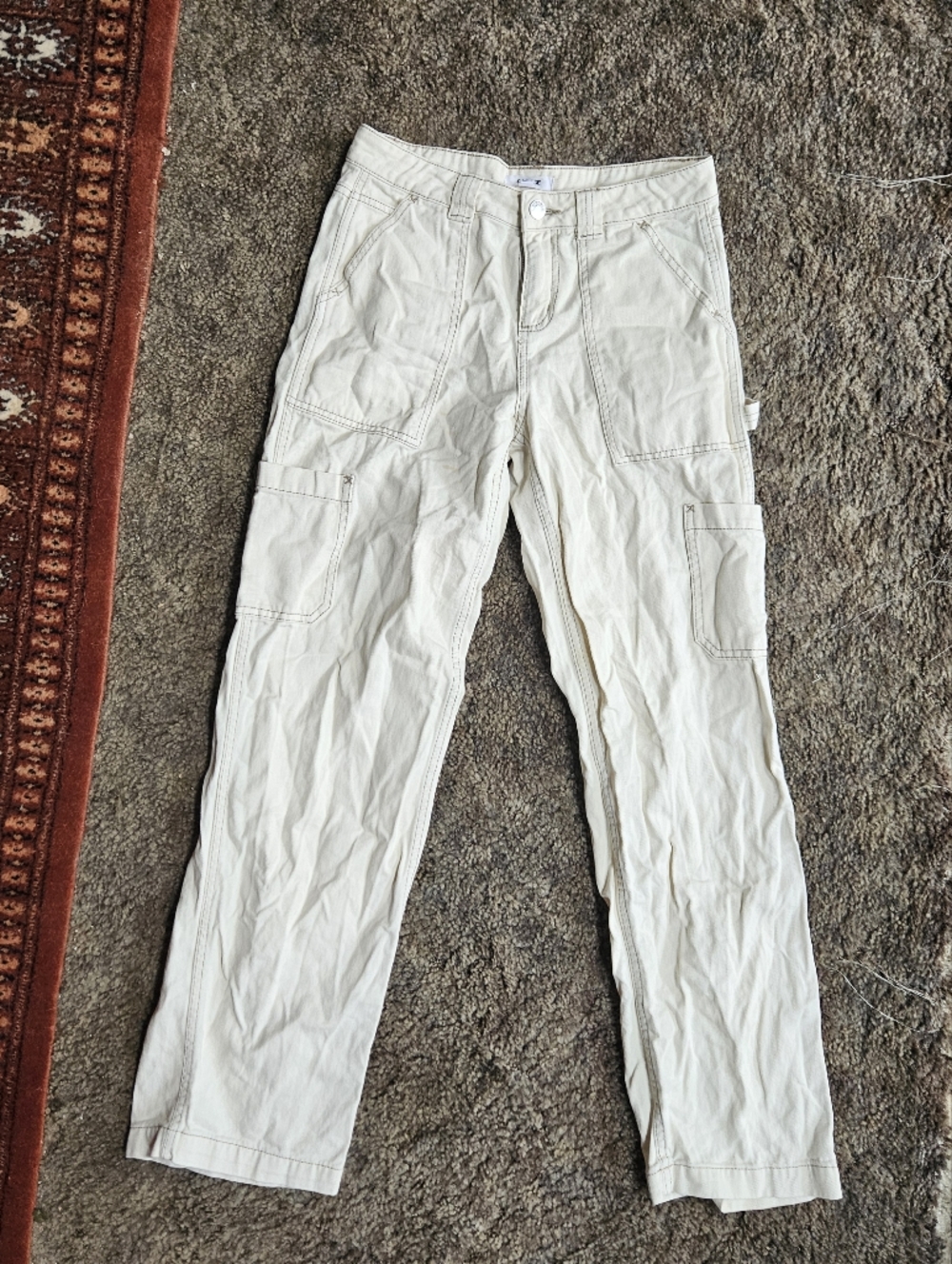 Garage Cream Cargo Pants - Straight Leg